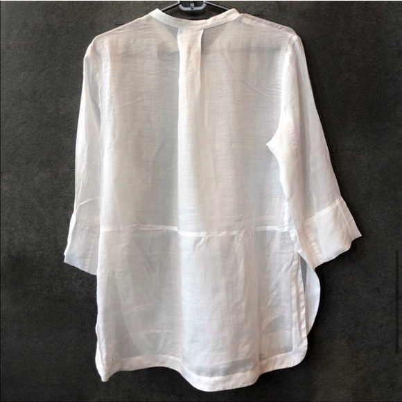 VINCE Collarless Ramie-Voile White Tunic - Picture 6 of 8